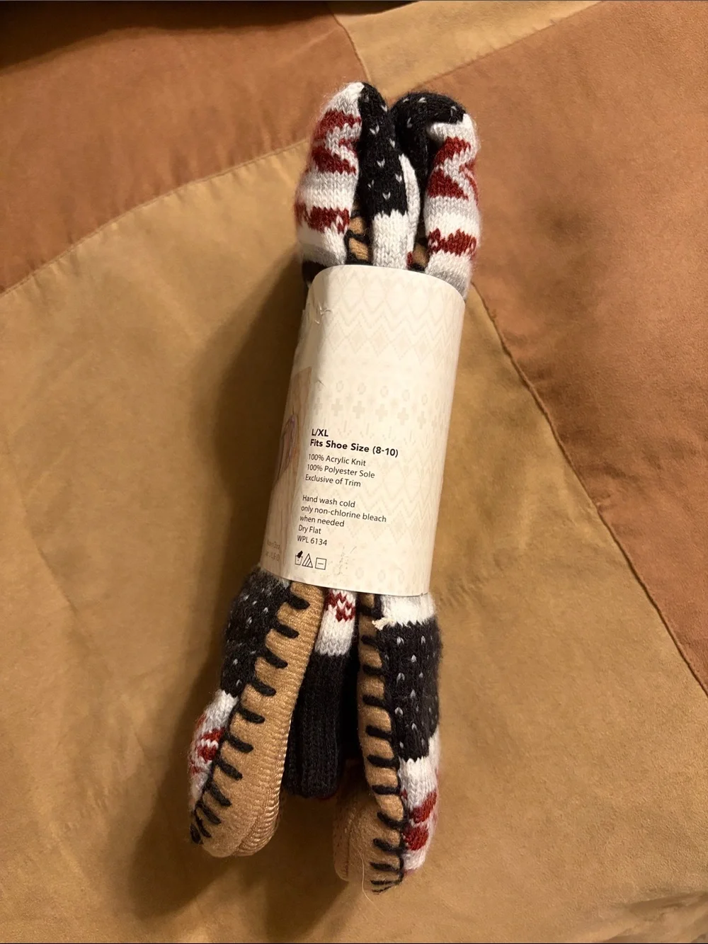 The Original Muk Luks-  Black, White & Burgundy Patterned Gripper Socks. (L/XL)
